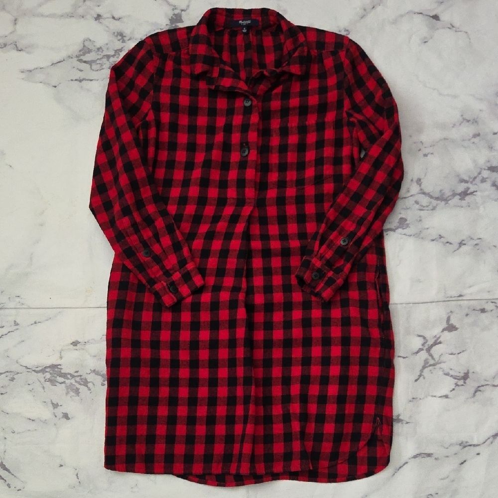 Madewell Flannel Latitude Red and Black Checkered Cotton Dress